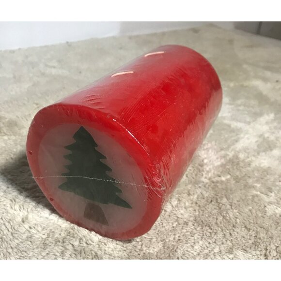Red Christmas Tree Pillar Candle Horizontal 6 X 3" - Picture 5 of 7